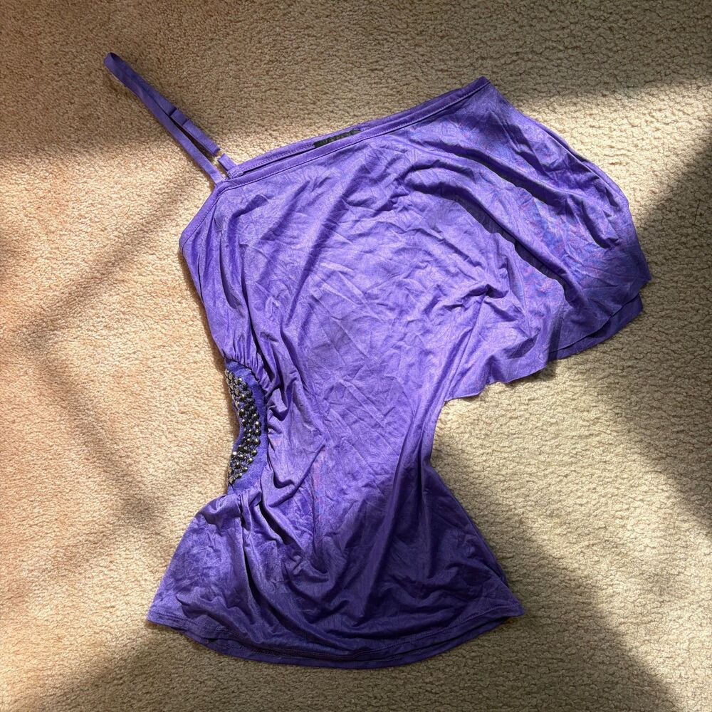 y2k purple asymmetrical studded one shoulder top
